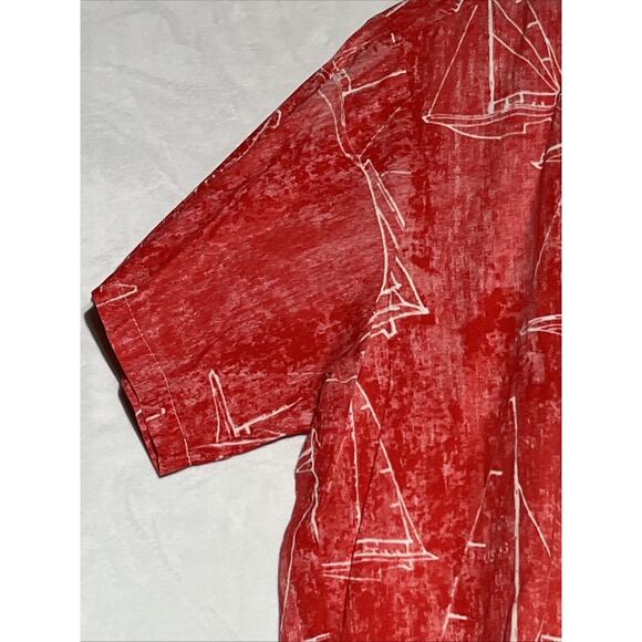 VTG Kahala Mens Hawaiian Shirt Large Red Sailboats 1/4 Button Collared Pullover - Picture 6 of 12